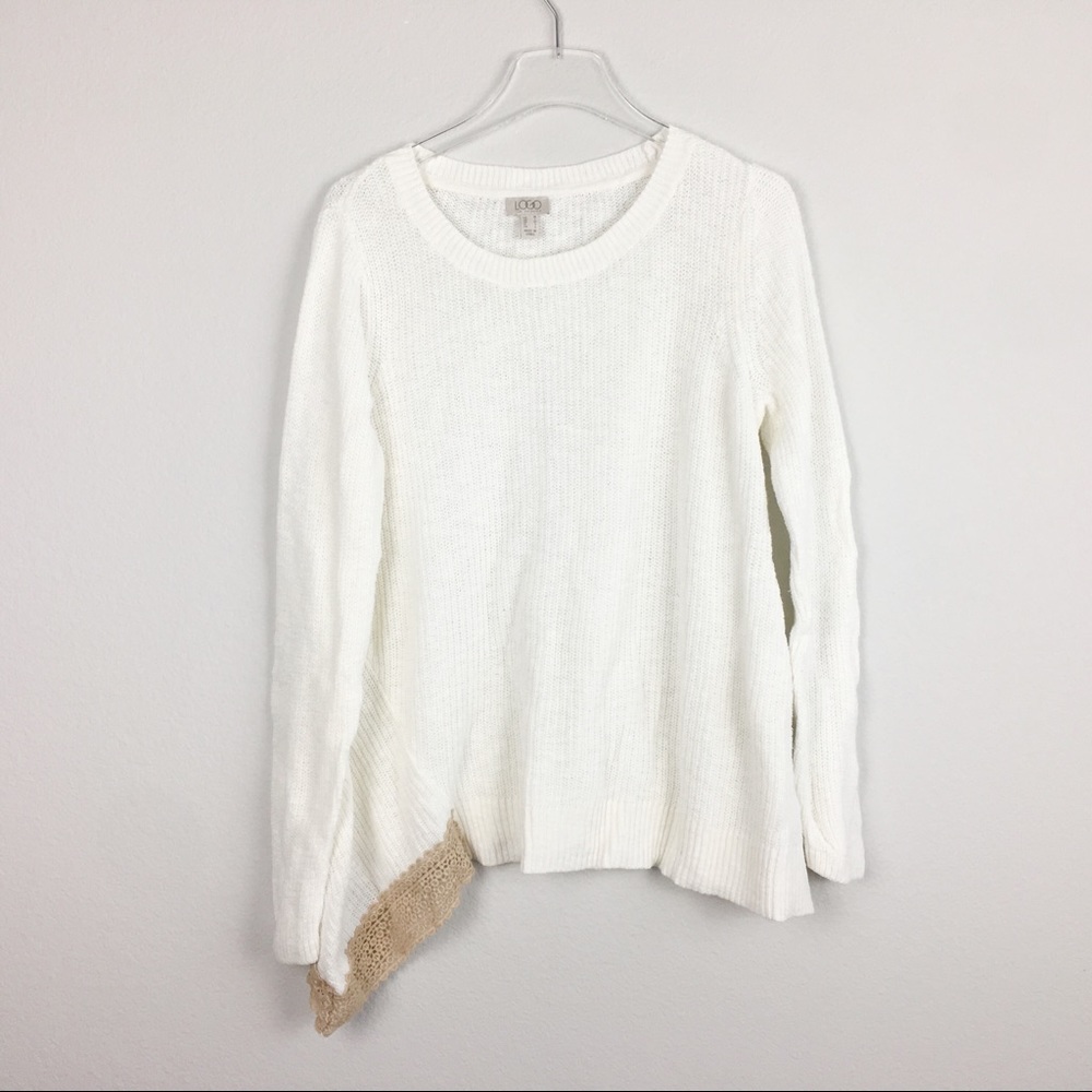 Logo | Cream Tan Lace Knit Sweater | Medium